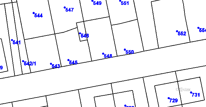 Parcela st. 548 v KÚ Grygov, Katastrální mapa