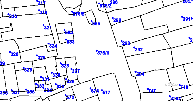 Parcela st. 576/1 v KÚ Grygov, Katastrální mapa