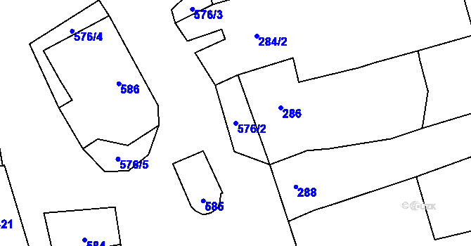 Parcela st. 576/2 v KÚ Grygov, Katastrální mapa