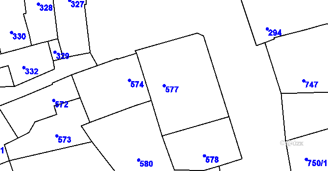 Parcela st. 577 v KÚ Grygov, Katastrální mapa