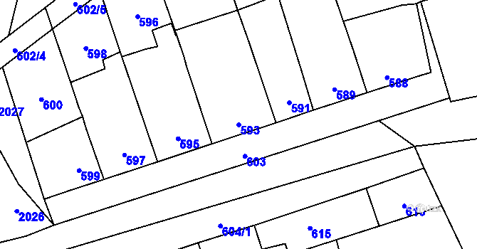 Parcela st. 593 v KÚ Grygov, Katastrální mapa