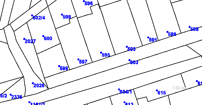 Parcela st. 595 v KÚ Grygov, Katastrální mapa