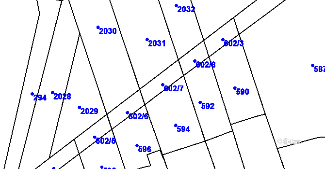 Parcela st. 602/7 v KÚ Grygov, Katastrální mapa
