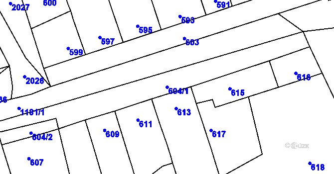 Parcela st. 604/1 v KÚ Grygov, Katastrální mapa