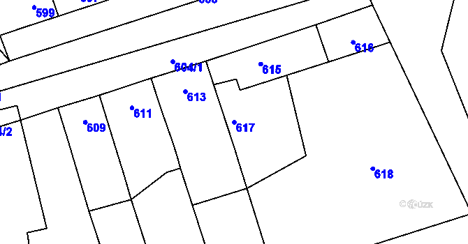 Parcela st. 617 v KÚ Grygov, Katastrální mapa