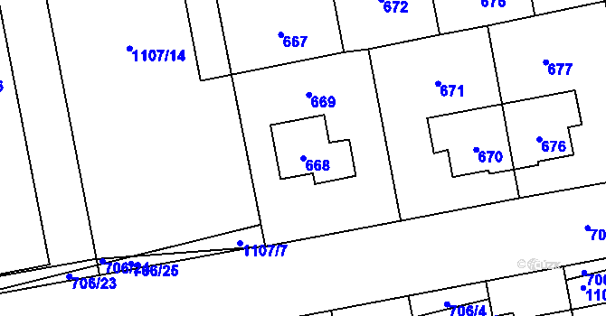 Parcela st. 668 v KÚ Grygov, Katastrální mapa