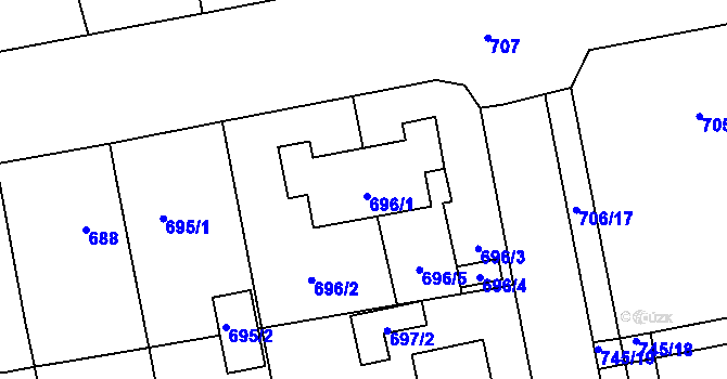 Parcela st. 696 v KÚ Grygov, Katastrální mapa