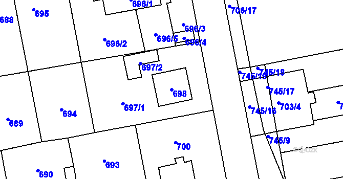 Parcela st. 698 v KÚ Grygov, Katastrální mapa
