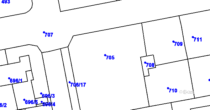 Parcela st. 705 v KÚ Grygov, Katastrální mapa