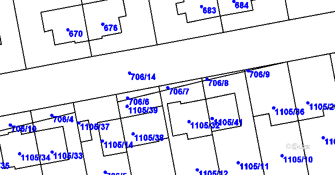 Parcela st. 706/7 v KÚ Grygov, Katastrální mapa