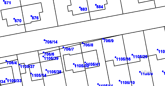 Parcela st. 706/8 v KÚ Grygov, Katastrální mapa