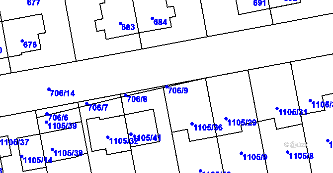 Parcela st. 706/9 v KÚ Grygov, Katastrální mapa