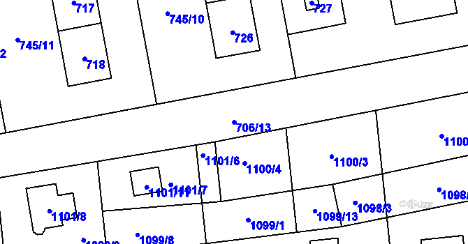 Parcela st. 706/13 v KÚ Grygov, Katastrální mapa