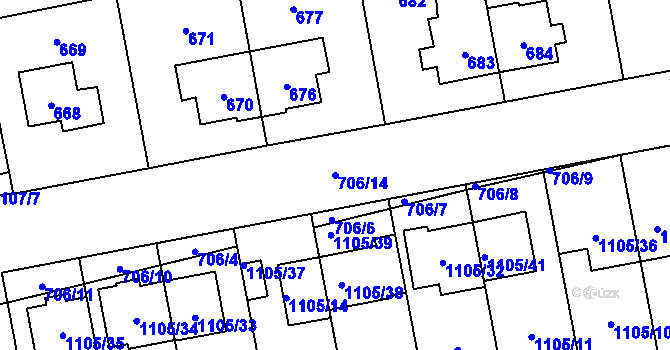 Parcela st. 706/14 v KÚ Grygov, Katastrální mapa