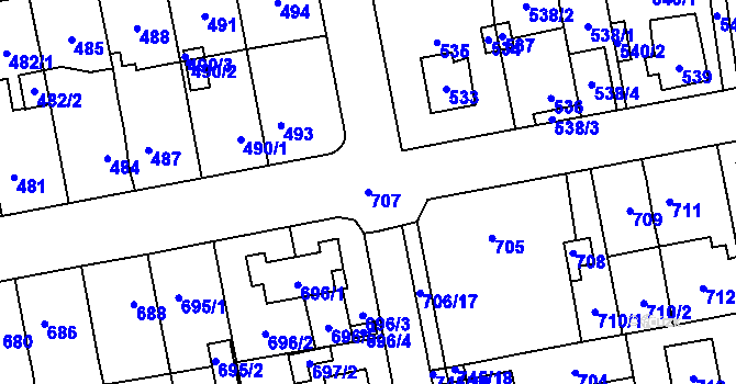 Parcela st. 707 v KÚ Grygov, Katastrální mapa