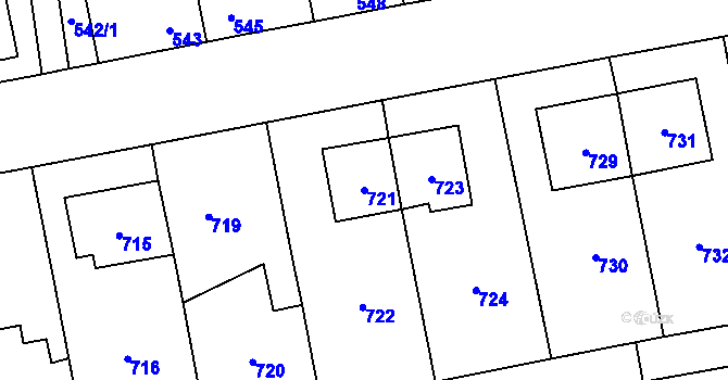 Parcela st. 721 v KÚ Grygov, Katastrální mapa