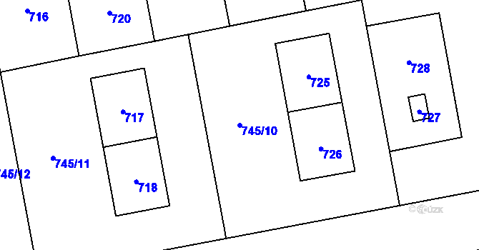 Parcela st. 745/10 v KÚ Grygov, Katastrální mapa