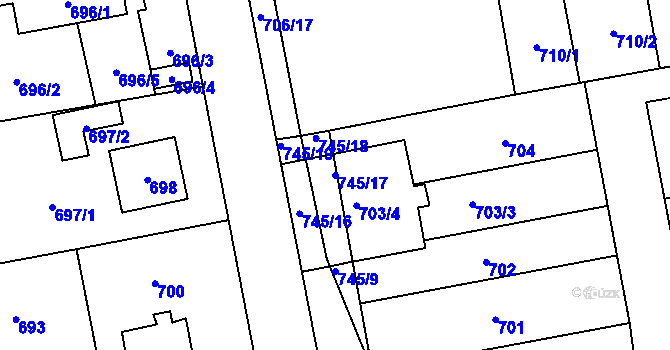 Parcela st. 745/17 v KÚ Grygov, Katastrální mapa