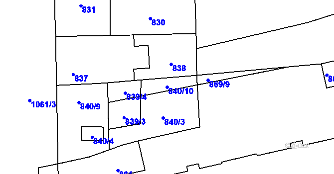 Parcela st. 840/10 v KÚ Grygov, Katastrální mapa