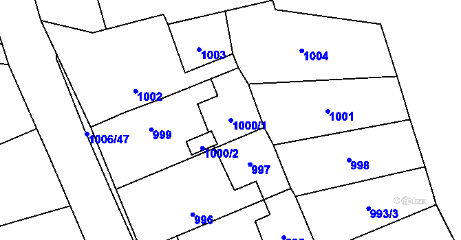 Parcela st. 1000/1 v KÚ Grygov, Katastrální mapa