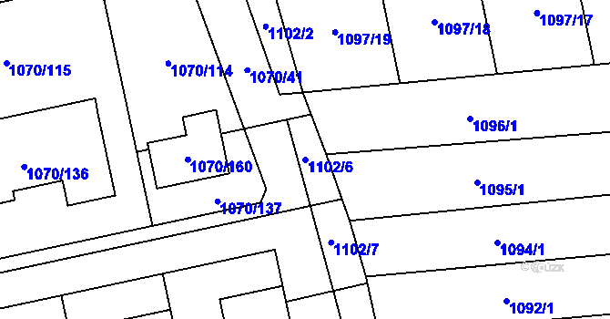 Parcela st. 1102/6 v KÚ Grygov, Katastrální mapa