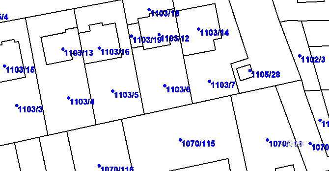 Parcela st. 1103/6 v KÚ Grygov, Katastrální mapa