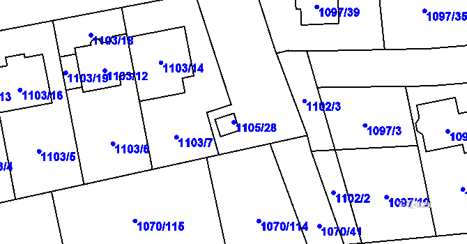 Parcela st. 1105/28 v KÚ Grygov, Katastrální mapa