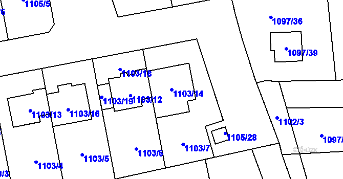 Parcela st. 1103/14 v KÚ Grygov, Katastrální mapa