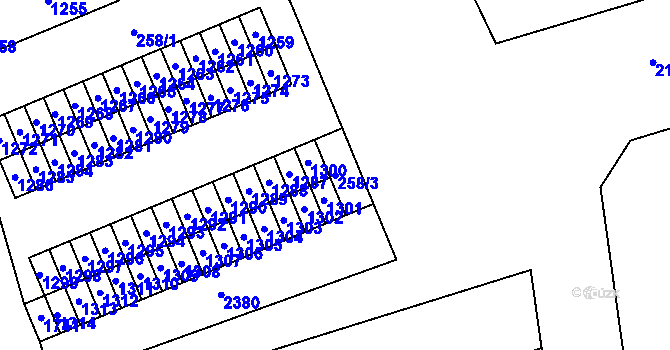 Parcela st. 258/3 v KÚ Grygov, Katastrální mapa