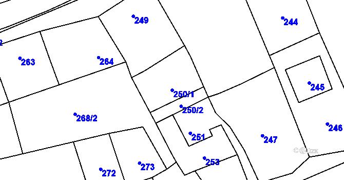 Parcela st. 250/1 v KÚ Grygov, Katastrální mapa