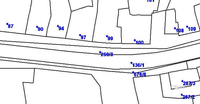 Parcela st. 259/3 v KÚ Grygov, Katastrální mapa