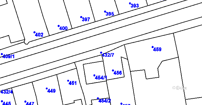 Parcela st. 432/7 v KÚ Grygov, Katastrální mapa