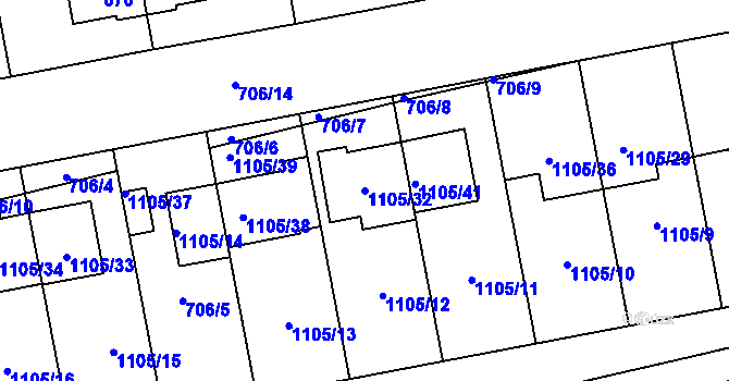 Parcela st. 1105/32 v KÚ Grygov, Katastrální mapa
