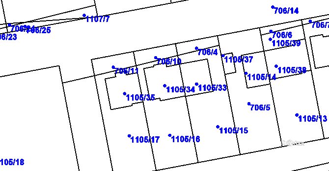 Parcela st. 1105/34 v KÚ Grygov, Katastrální mapa