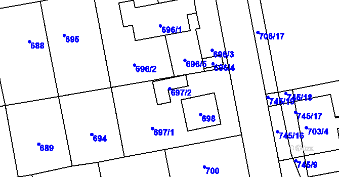 Parcela st. 697/2 v KÚ Grygov, Katastrální mapa