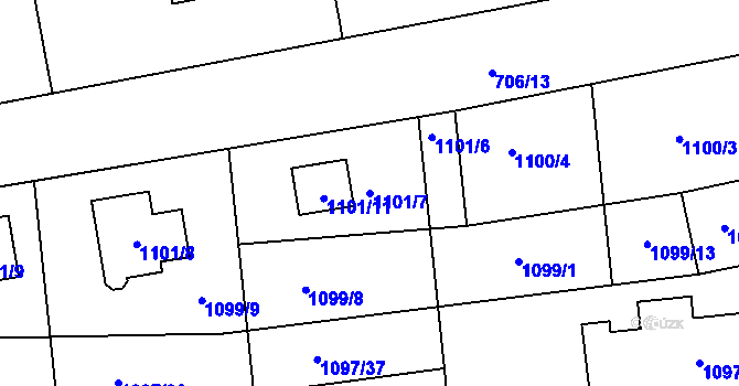 Parcela st. 1101/7 v KÚ Grygov, Katastrální mapa