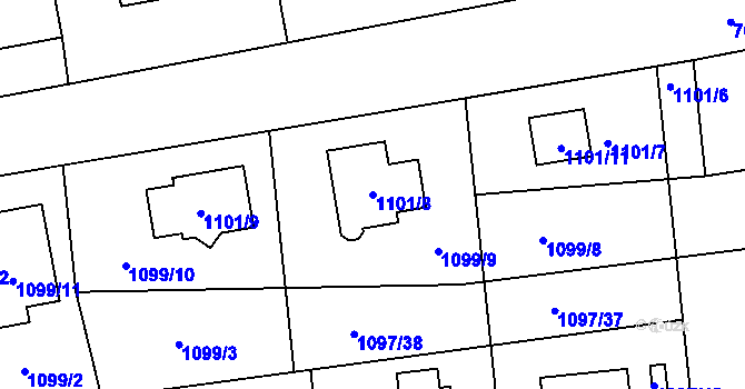 Parcela st. 1101/8 v KÚ Grygov, Katastrální mapa