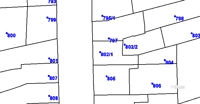 Parcela st. 802/1 v KÚ Grygov, Katastrální mapa
