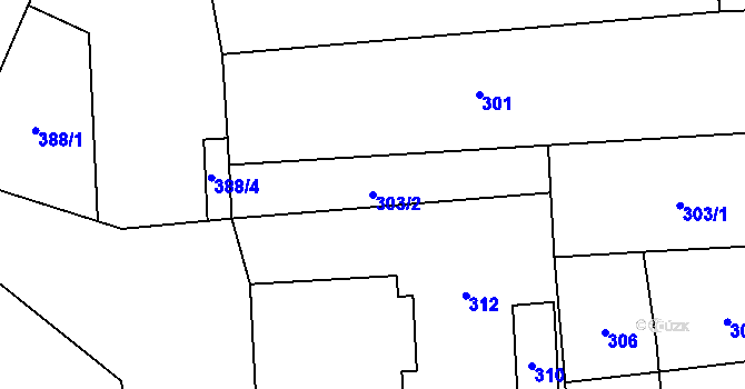 Parcela st. 303/2 v KÚ Grygov, Katastrální mapa