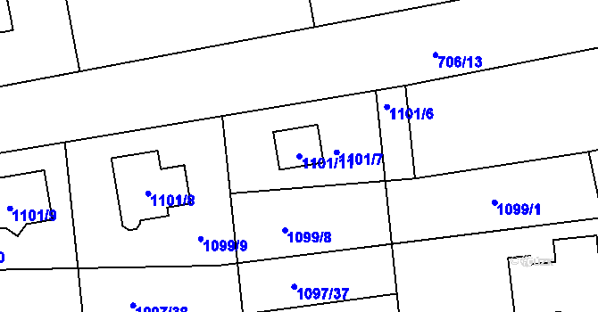 Parcela st. 1101/11 v KÚ Grygov, Katastrální mapa