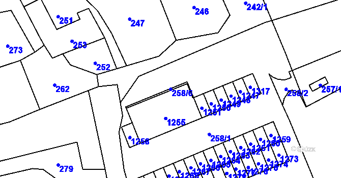 Parcela st. 258/6 v KÚ Grygov, Katastrální mapa