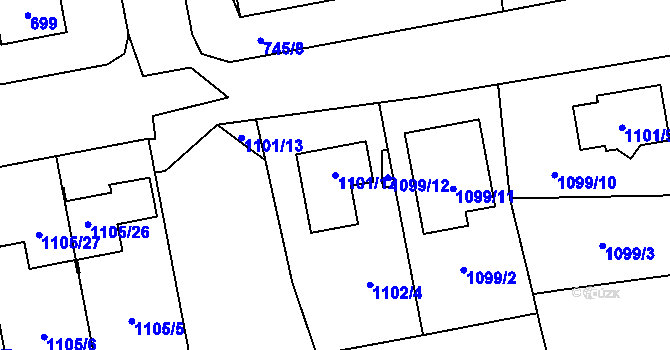 Parcela st. 1101/12 v KÚ Grygov, Katastrální mapa