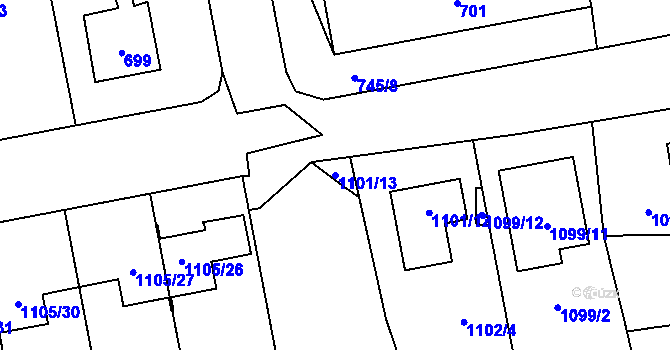 Parcela st. 1101/13 v KÚ Grygov, Katastrální mapa