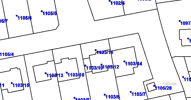 Parcela st. 1103/18 v KÚ Grygov, Katastrální mapa