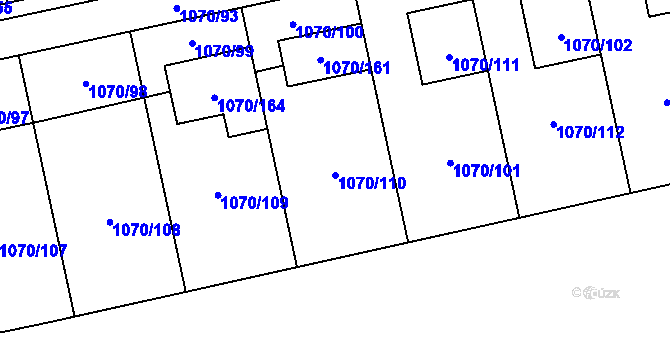 Parcela st. 1070/110 v KÚ Grygov, Katastrální mapa