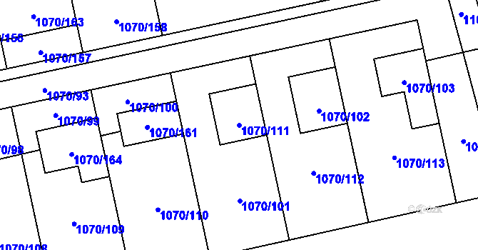 Parcela st. 1070/111 v KÚ Grygov, Katastrální mapa