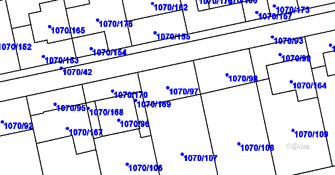 Parcela st. 1070/97 v KÚ Grygov, Katastrální mapa