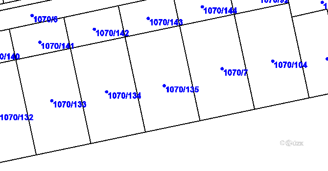 Parcela st. 1070/135 v KÚ Grygov, Katastrální mapa