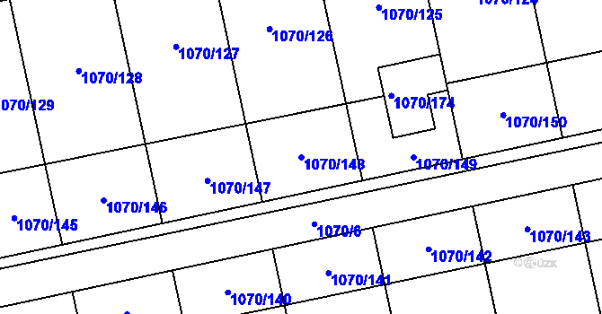 Parcela st. 1070/148 v KÚ Grygov, Katastrální mapa