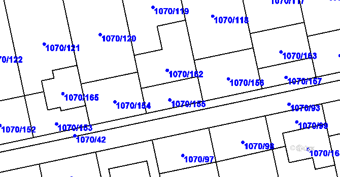 Parcela st. 1070/155 v KÚ Grygov, Katastrální mapa